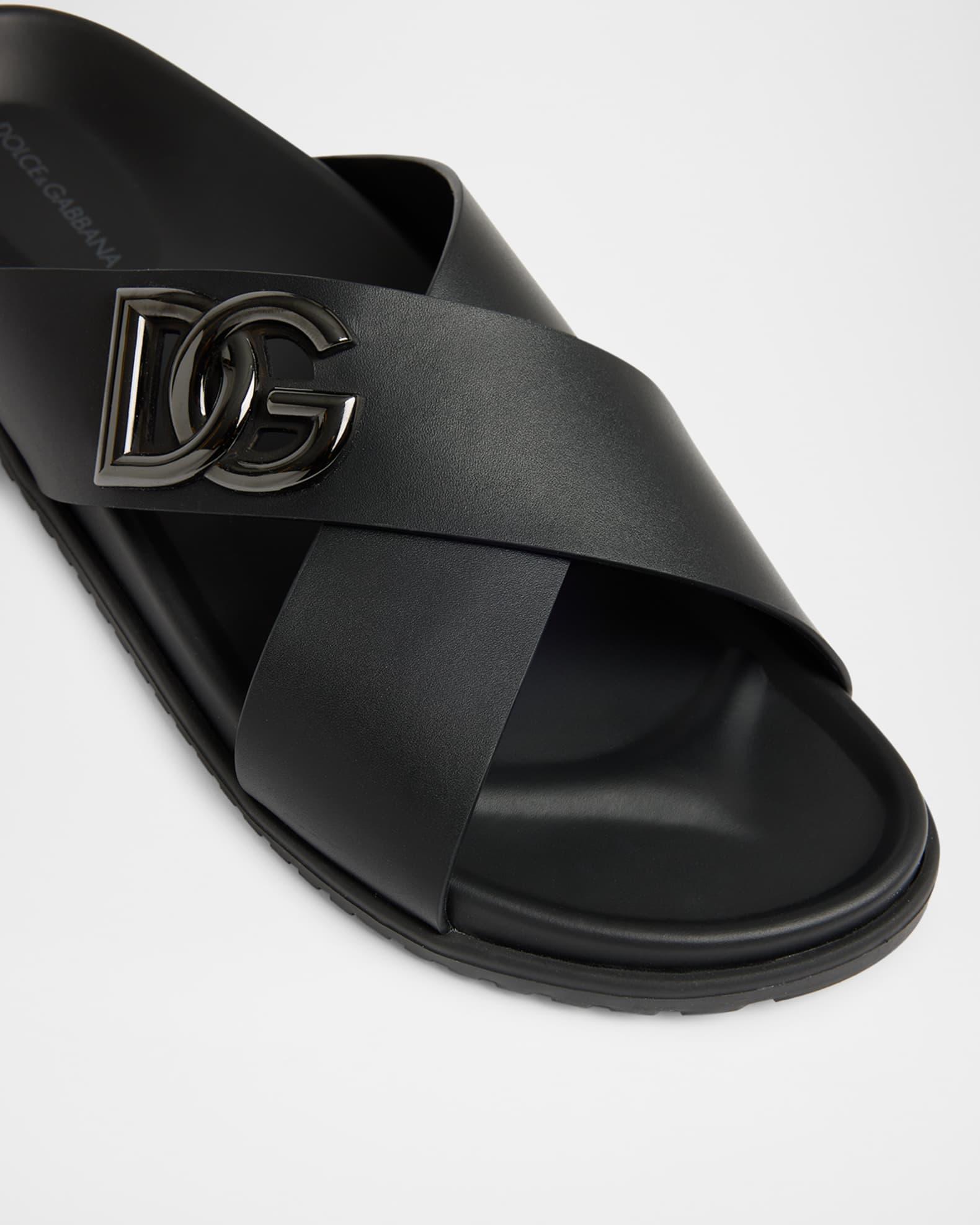 Men's Crisscross Leather Logo Slide Sandals  Product Image