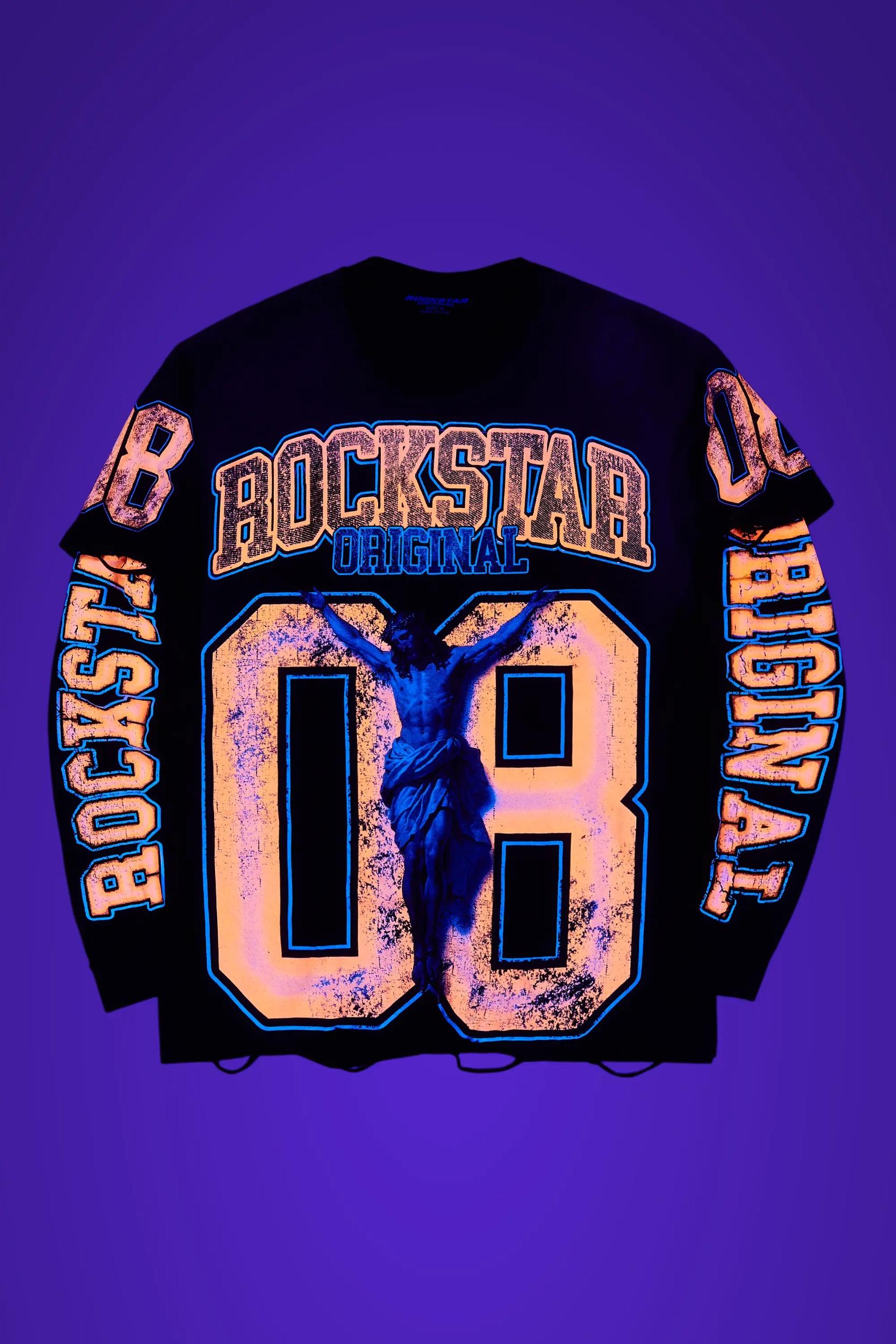 Fields Black/Orange Double Layer Long Sleeve Graphic T-Shirt Male Product Image