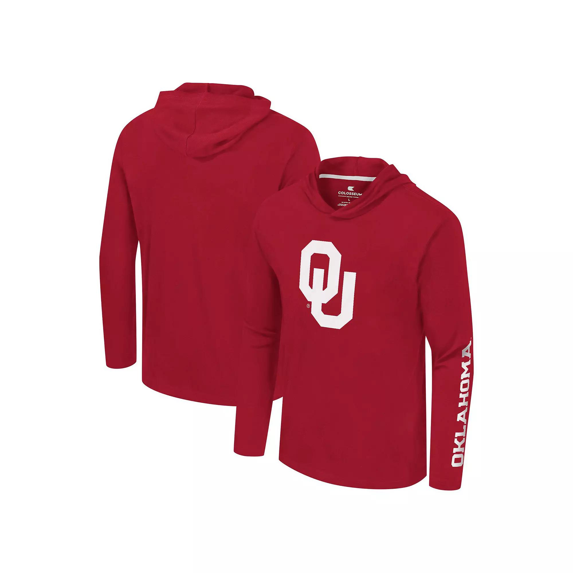 Men's Colosseum Crimson Oklahoma Sooners Logo Lockup Active Blend Long Sleeve  T-Shirt Hoodie, Size: Large, Red Product Image