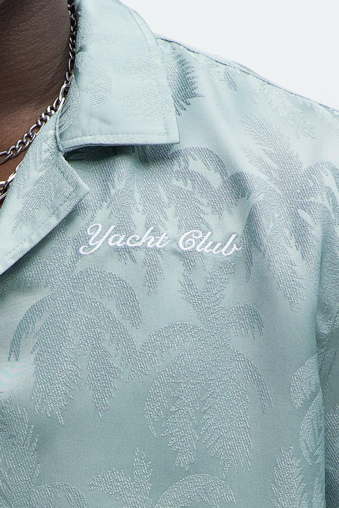 Palm Trees Jacquard Short Sleeve Button Up Shirt - Green Product Image