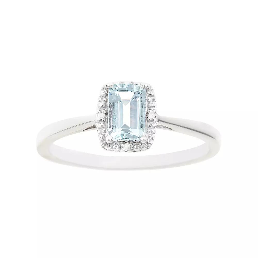 Celebration Gems Sterling Silver White Topaz & Diamond Accent Rectangle Halo Ring, Women's,  Product Image