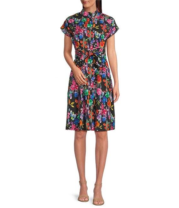 APNY Woven Floral Print Point Collar Short Sleeve Shirt Dress Product Image