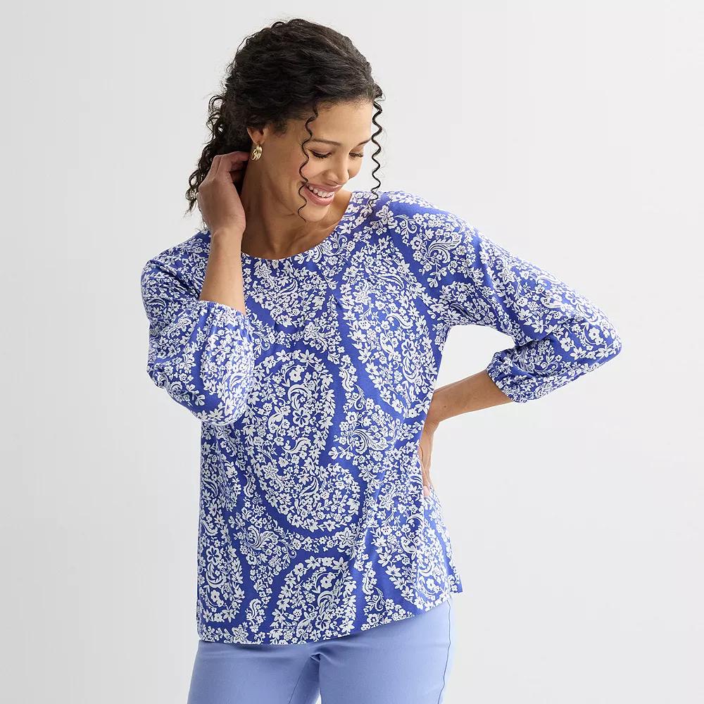 Women's Croft & Barrow® 3/4-Sleeve Pleated Top, Size: XL, Blue Floral Paisley Product Image