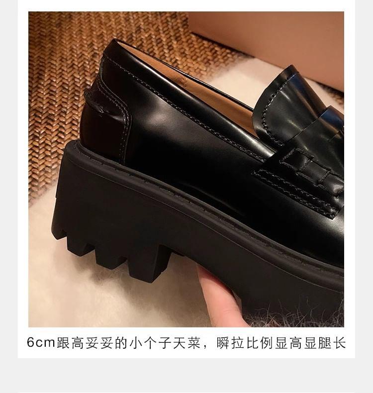 Platform Plain Genuine Leather Penny Loafers Product Image
