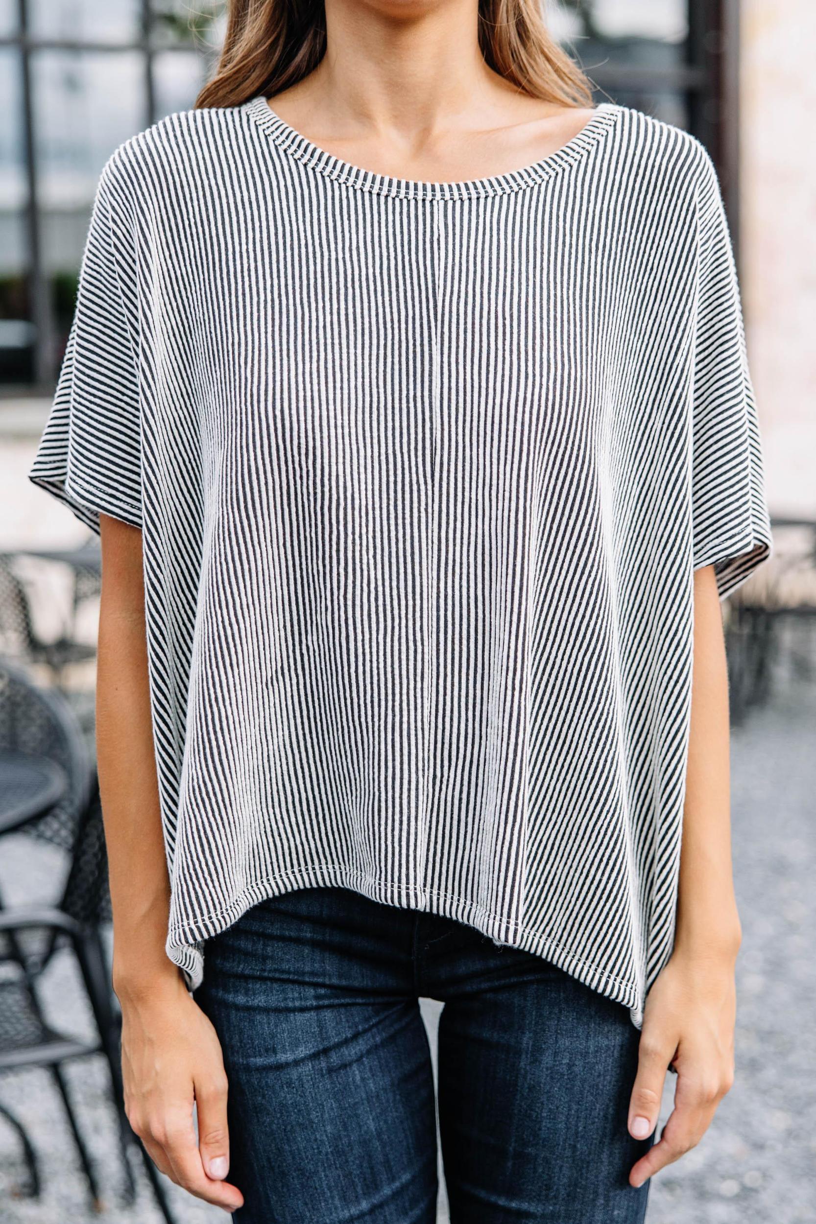 Confident Decisions Black Ribbed Top Female Product Image