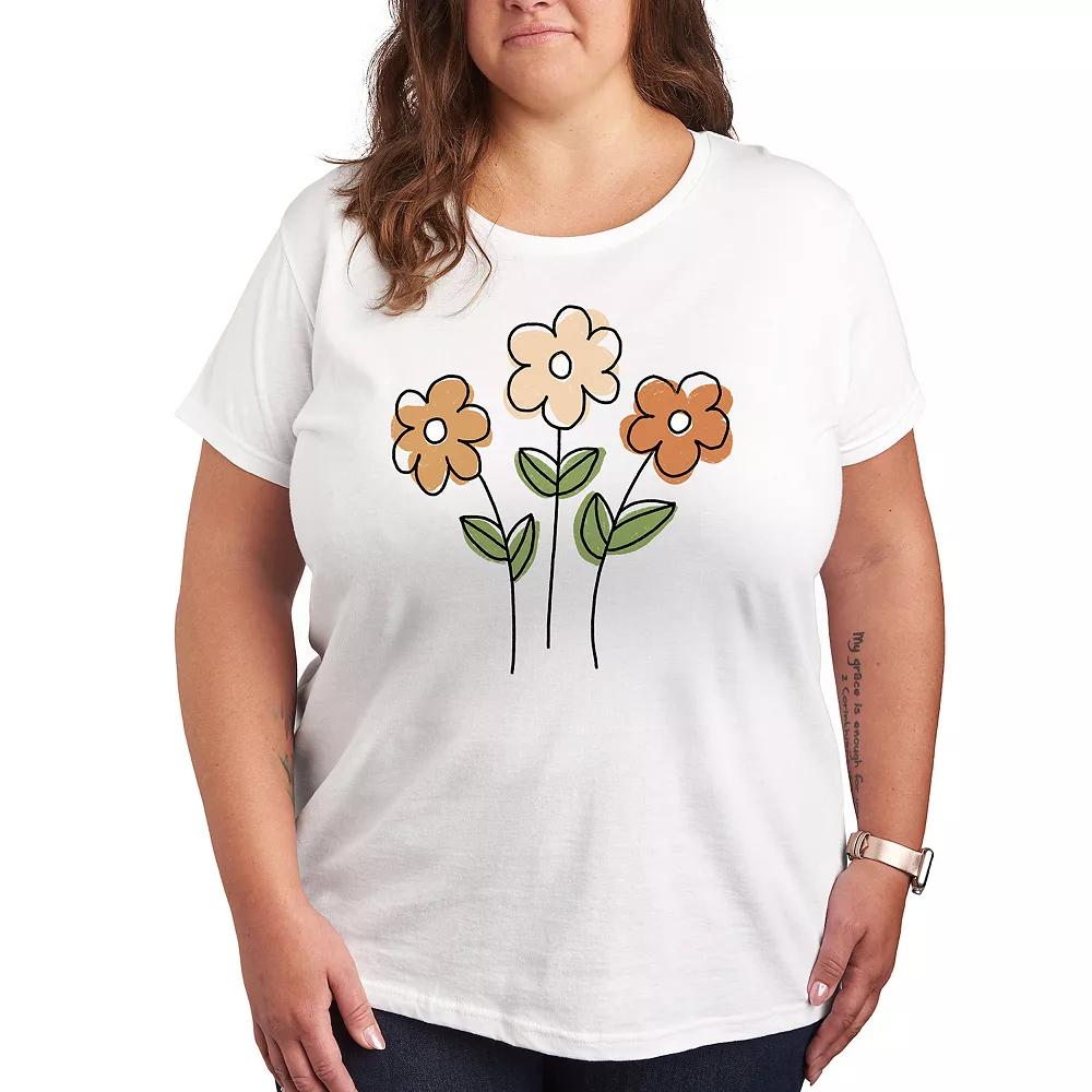 Plus Neutral Sketchy Flowers Graphic Tee, Women's,  Product Image