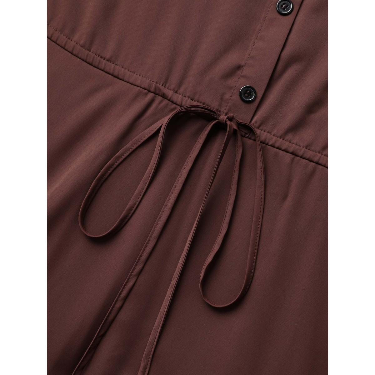 Plus Size Shirt Collar Batwing Sleeve Drawstring Dress Browncoffeecolor Women At the Office Drawstring Shirt collar Short sleeve Curvy BloomChic 18-20/2X Product Image