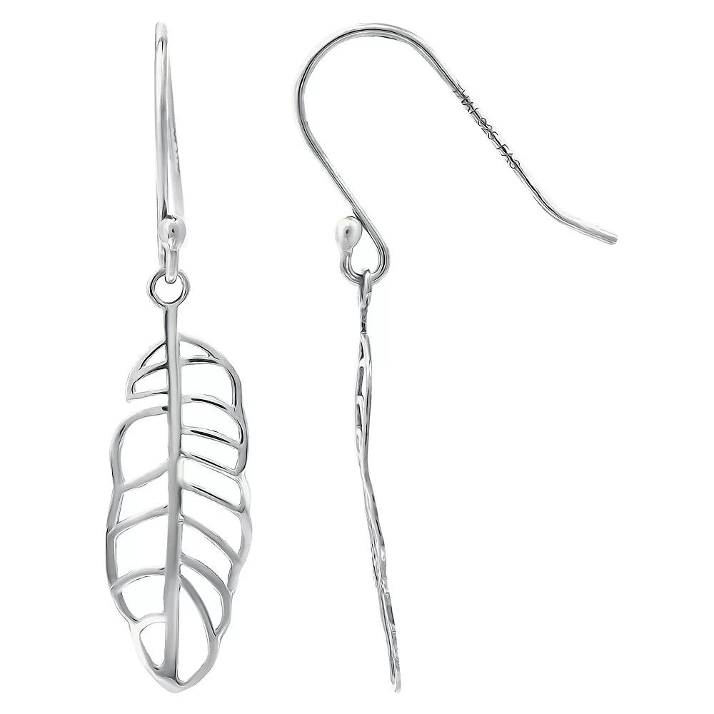 Aleure Precioso Feather Drop Fishhook Earrings, Women's, Silver Tone Product Image