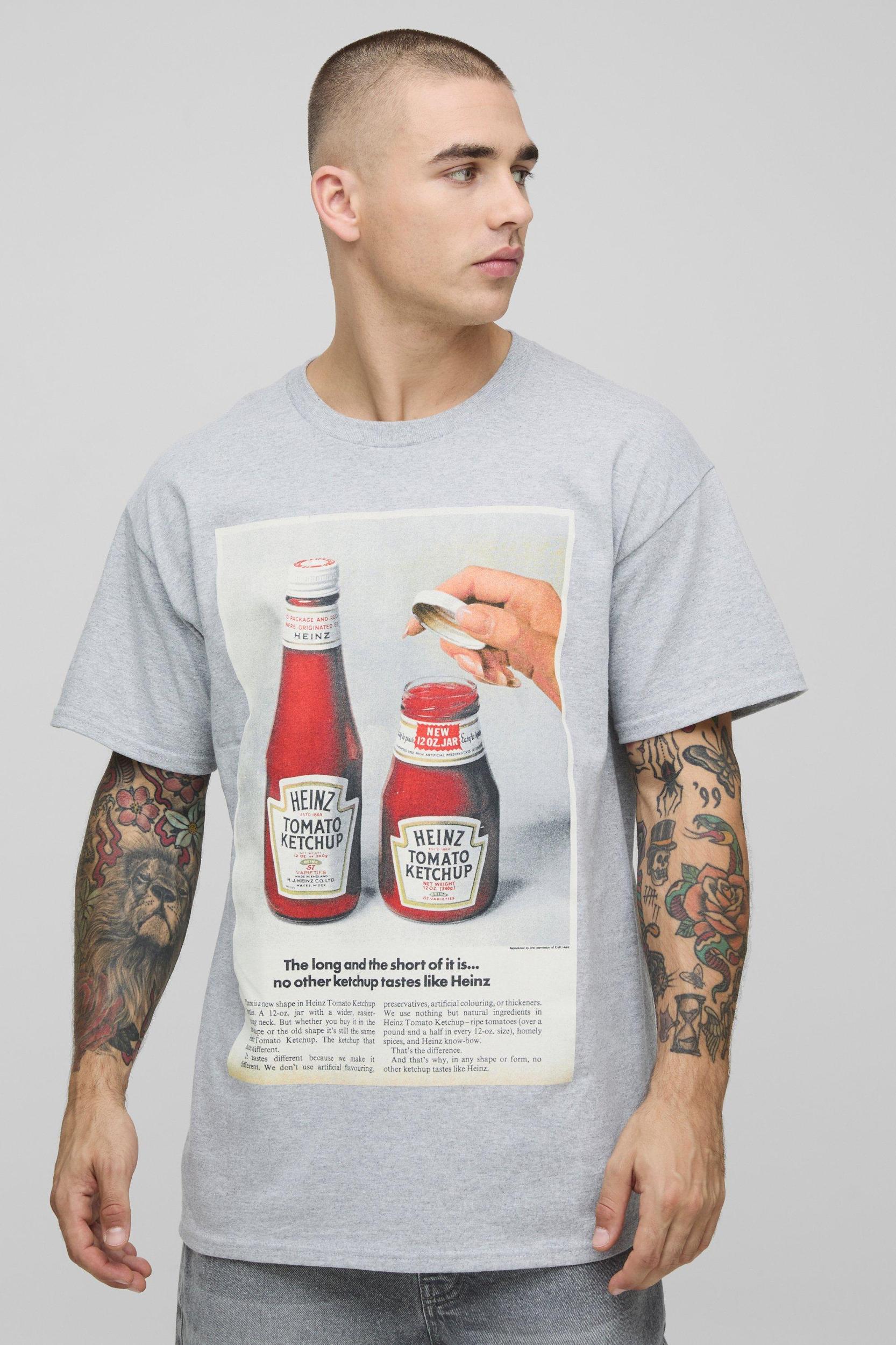 Grey Regular Fit Heinz Ketchup License Graphic T Shirt | boohooMAN USA Product Image