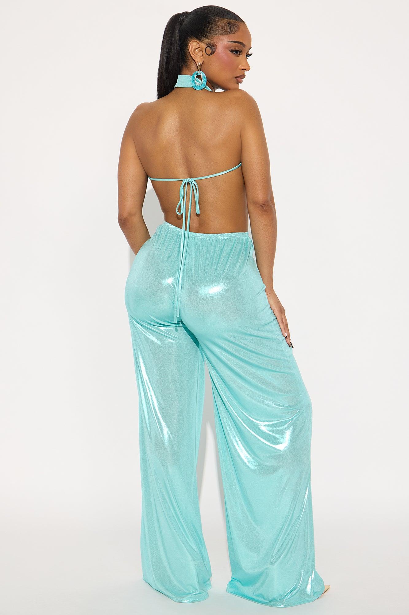 Jazmine Tales Slinky Halter Jumpsuit - Aqua Female Product Image