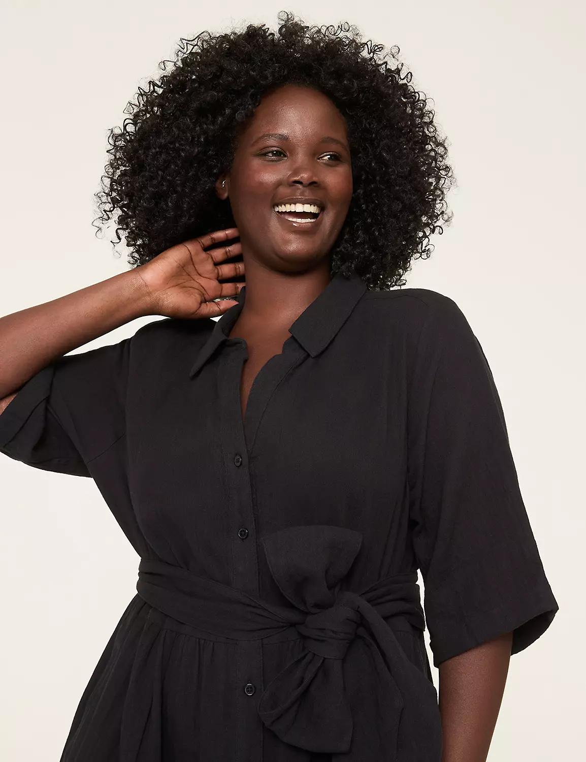 Tie-Waist Button-Front Maxi Dress Product Image