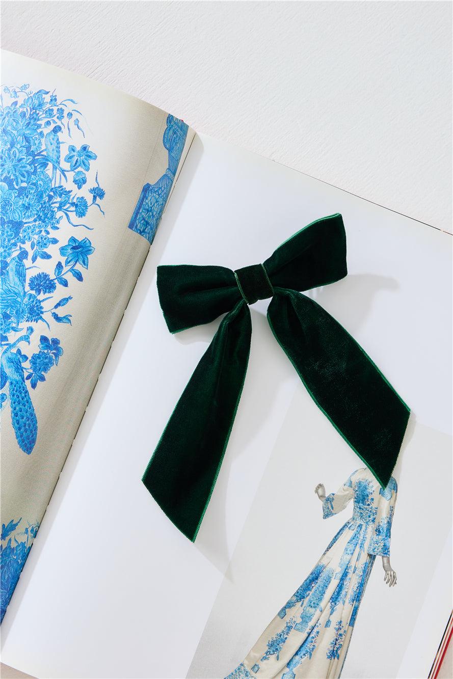 Velvet Bow Hair Clip Green Product Image