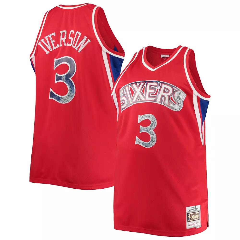 Men's Mitchell & Ness Allen Iverson Red Philadelphia 76ers Big & Tall 1996-97 NBA 75th Anniversary Diamond Swingman Jersey, Size: 4XLT, 76r Red Product Image