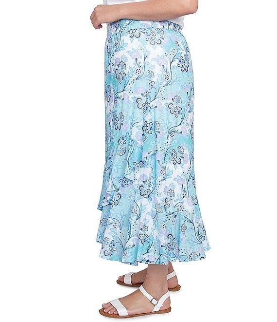 Ruby Rd. Plus Size Floral Mesh Asymmetrical Ruffle Hem Pull-On Skirt Product Image