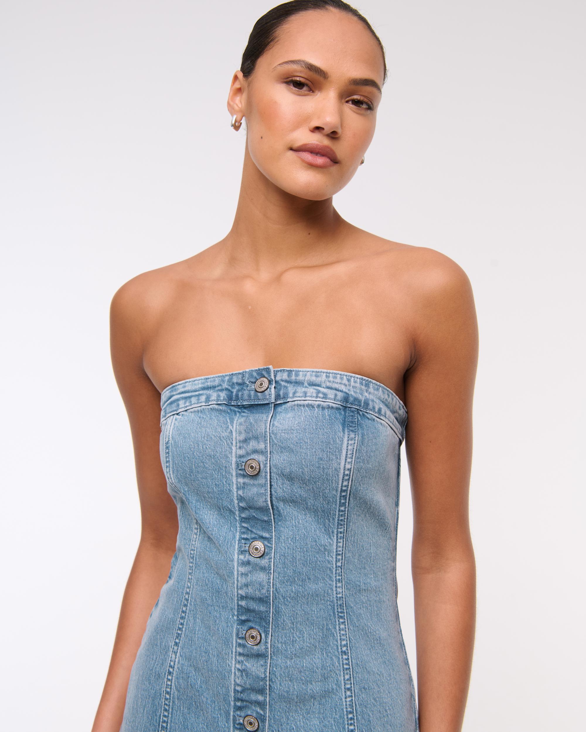 The A&F Mara Strapless Denim Mini Dress Product Image