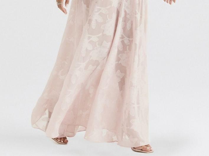 Spaghetti Strap Plain Floral Maxi A-Line Dress Product Image