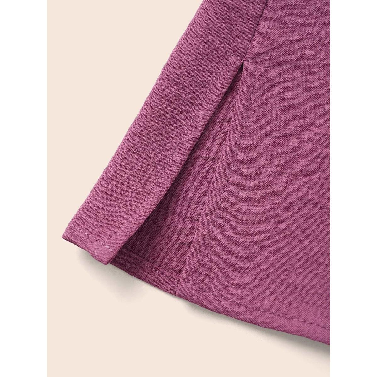 Plus Size Mauve Notched Pleated Ruffles Split Hem Blouse Women Elegant Half Sleeve Flat collar with V-notch Everyday Blouses BloomChic 26/4X Product Image