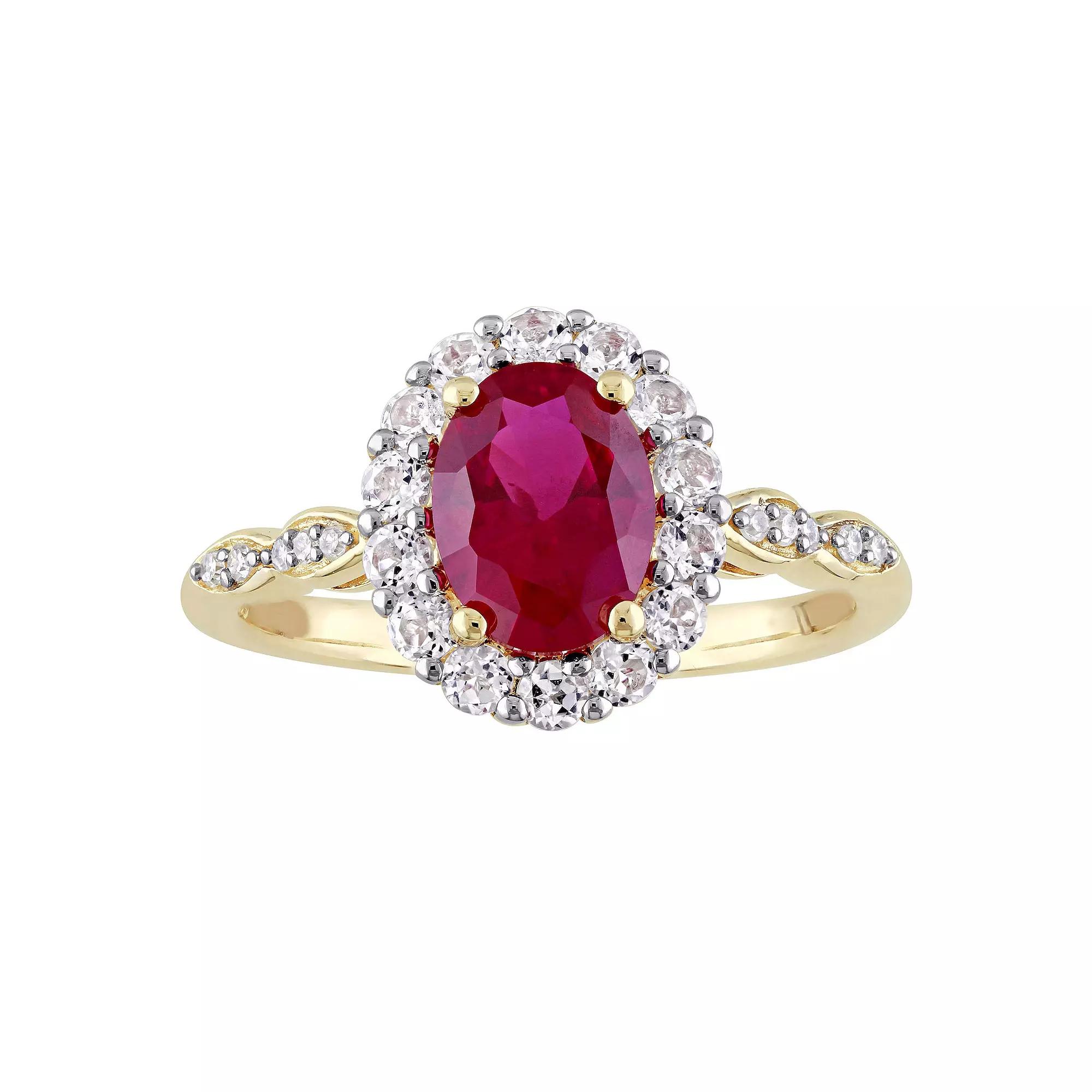 Stella Grace 14k Gold Lab-Created Ruby, White Topaz & Diamond Accent Vintage Ring, Women's, Size: 8.50 Product Image