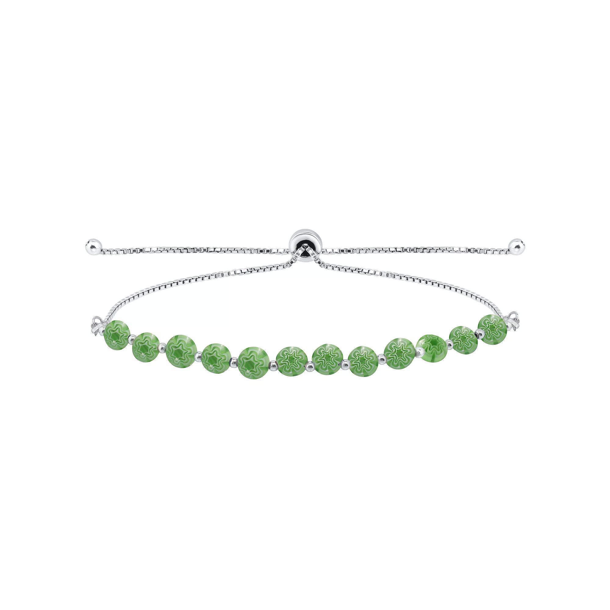 Aleure Precioso Sterling Silver Multi Blue Color Glass Bead Adjustable Bracelet, Women's, Size: 7.25", Green Product Image