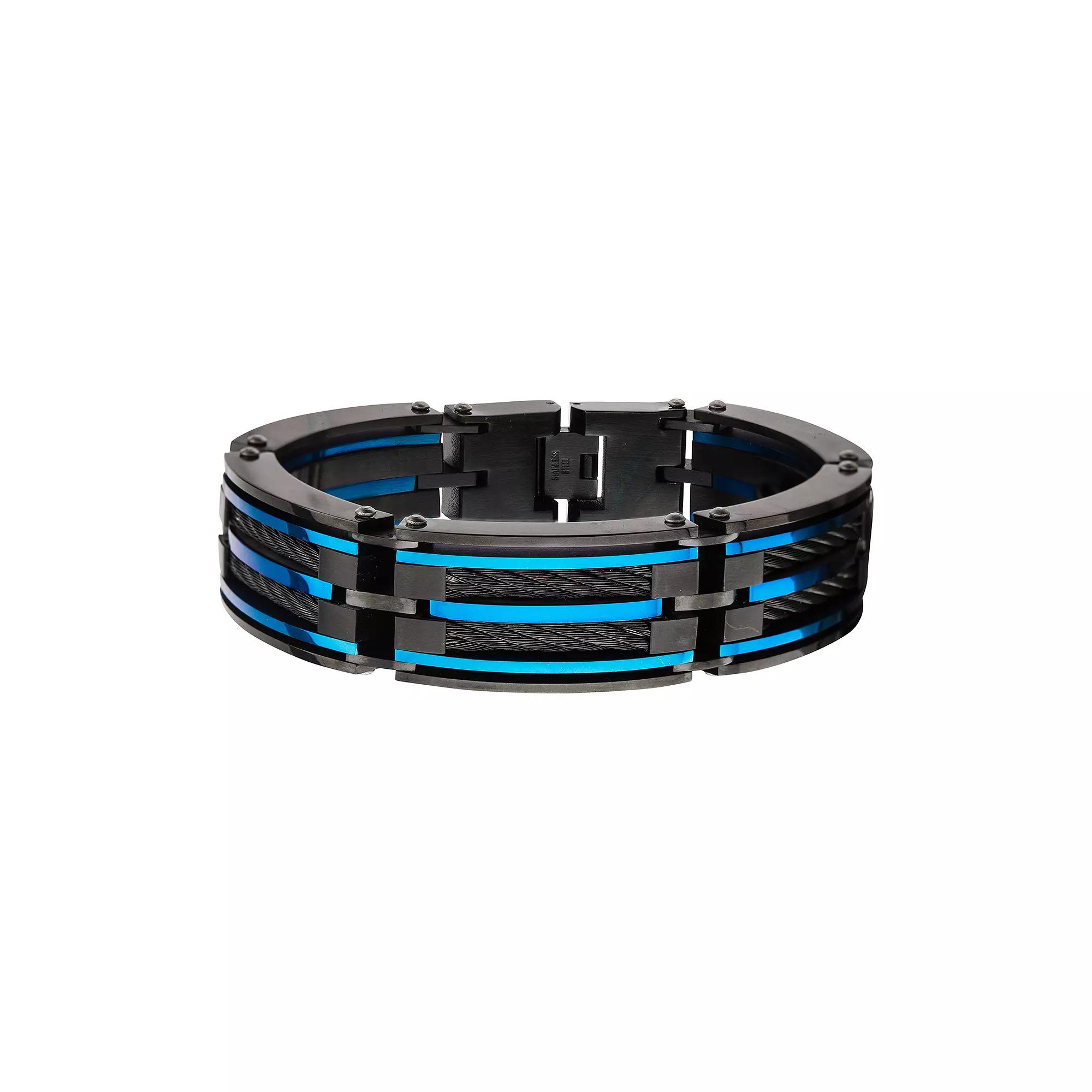 Men's Black & Blue Stainless Steel Wide Cable Link Bracelet, Size: 8.5", Tone Product Image