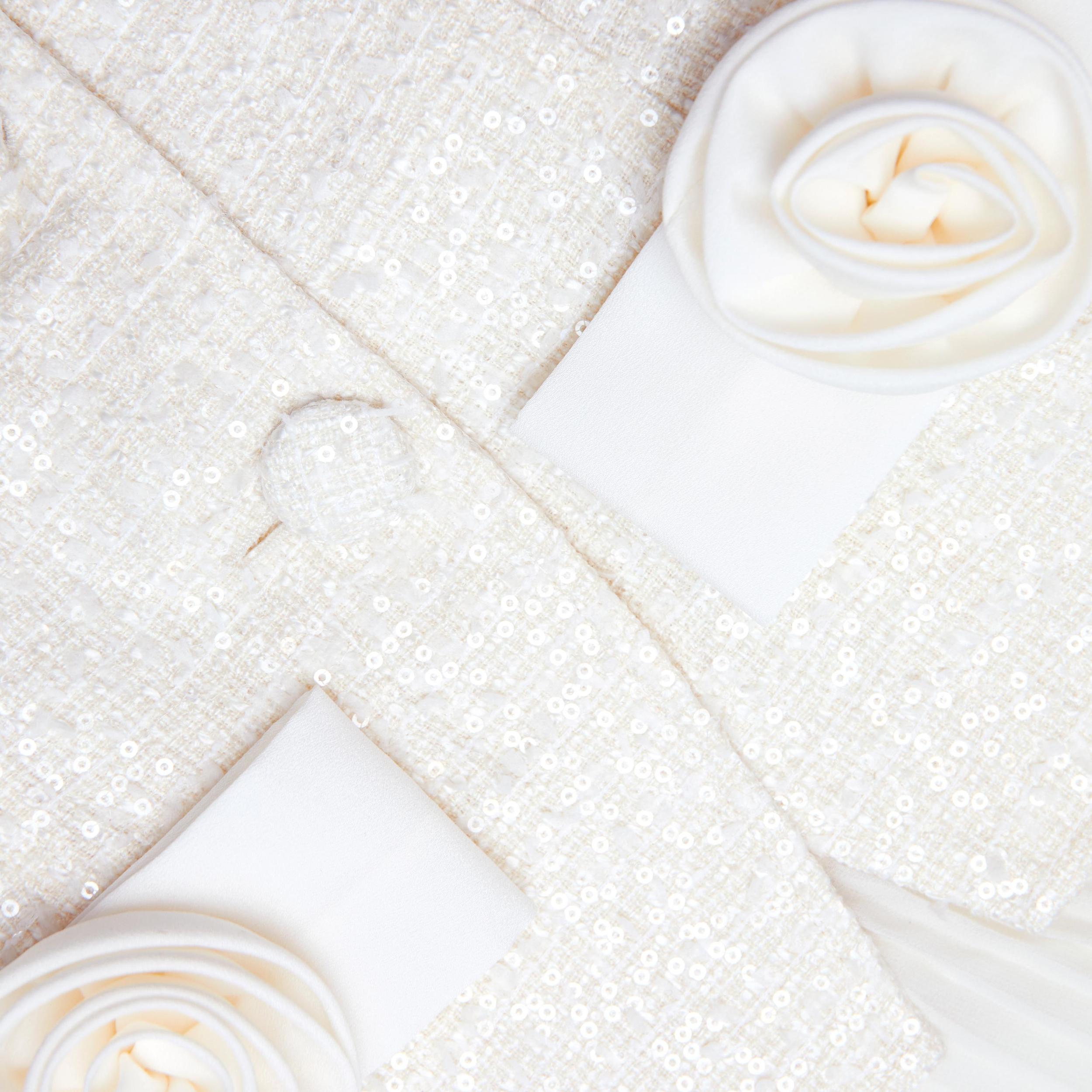 Cream Boucle Bow Detail Midi Dress Product Image