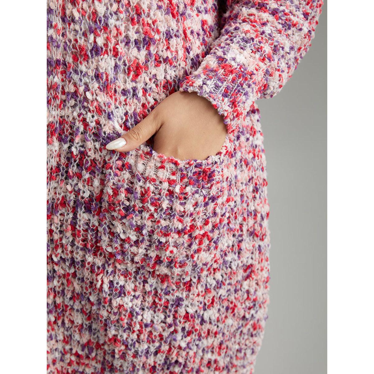 Plus Size Contrast Fuzzy Open Front Patched Pocket Cardigan Multicolor Women Casual Loose Long Sleeve Everyday Cardigans BloomChic 28/5X Product Image