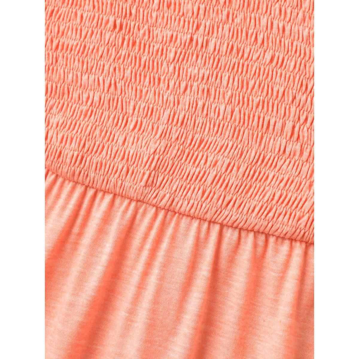 Plus Size Shirred Bodice Spliced Tiered Sleeveless Top Women Coral Elegant Gathered Notched collar Everyday Tank Tops Camis BloomChic 30/6X Product Image