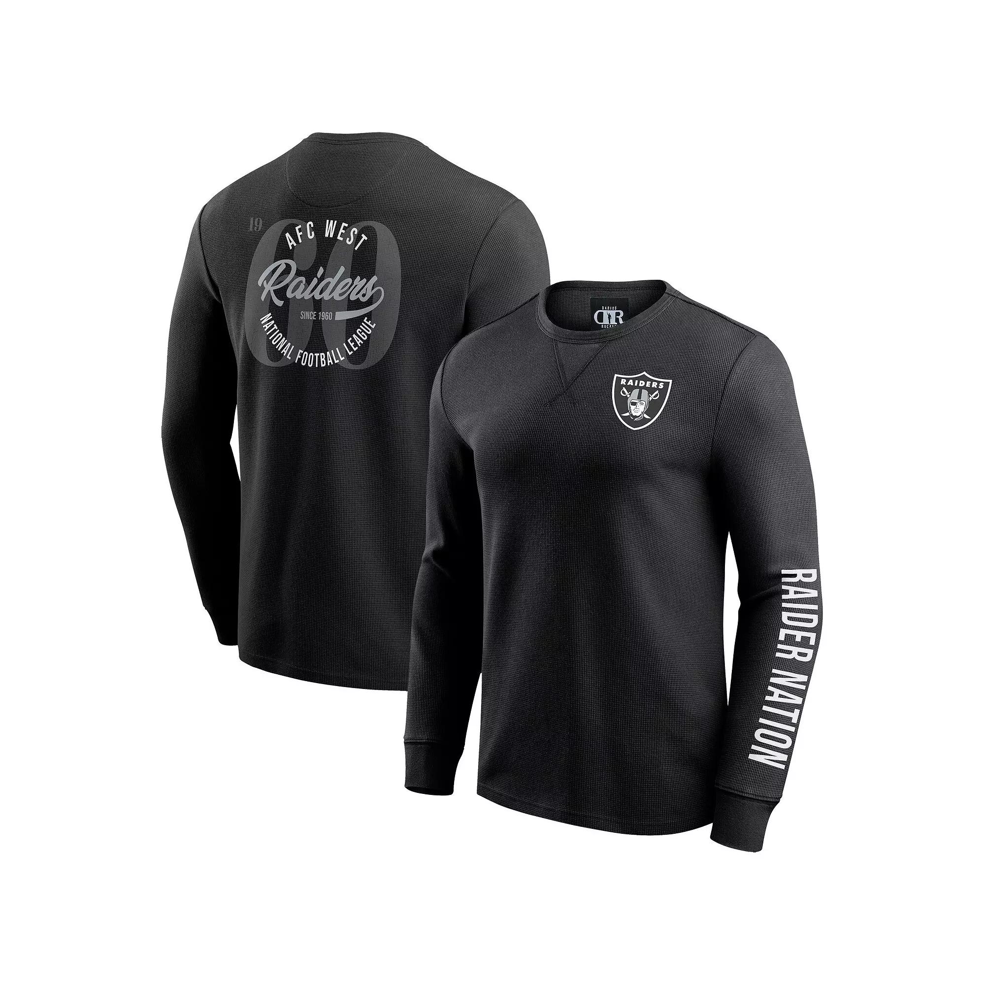 Men's Darius Rucker Collection by Fanatics Black Las Vegas Raiders Washed Waffle-Knit Long Sleeve T-Shirt,  Product Image