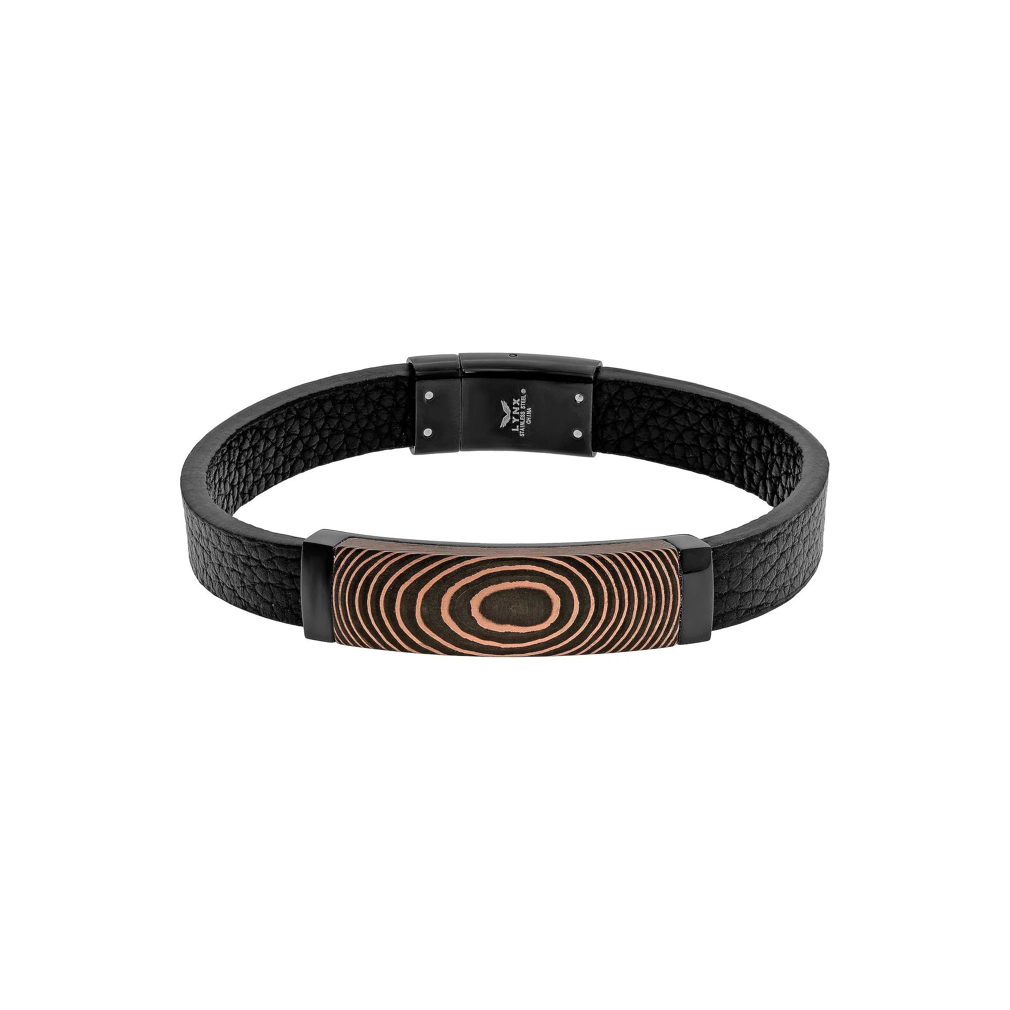 Men's LYNX Stainless Steel, Carbon Fiber, Copper Foil & Leather Bracelet, Size: 8.5" Product Image