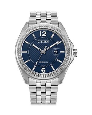 Citizen Mens Eco-Drive Corso Stainless Steel Black Dial Coin Edge Bezel Bracelet Watch - AW1740-54H Silver Product Image