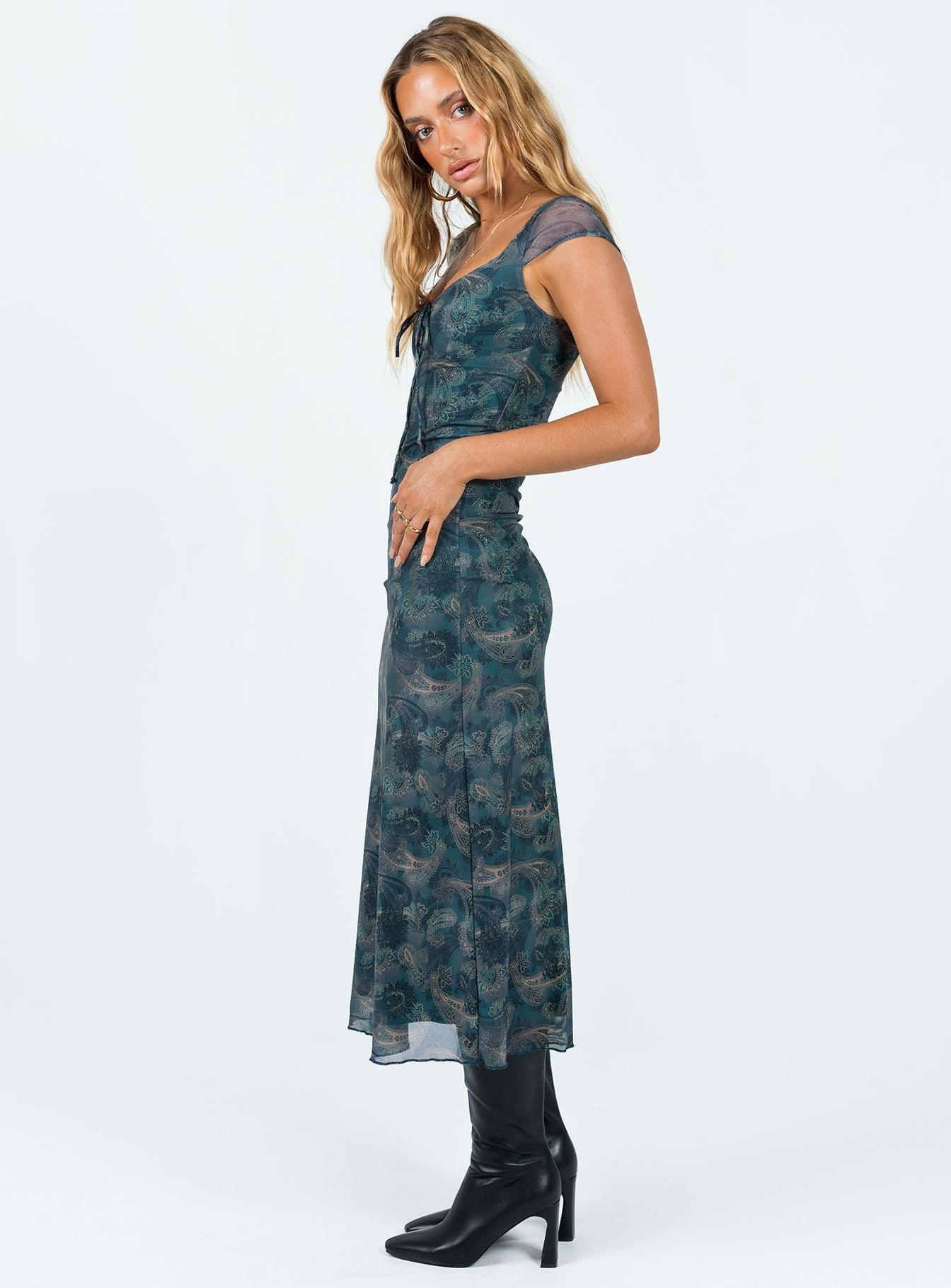 Motel Lunama Dress Tonal Blue Paisley Product Image