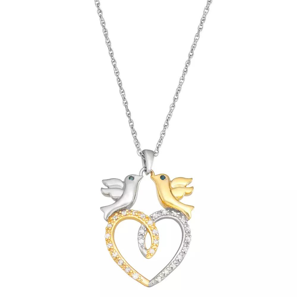 Jewelexcess 1/6 Carat T.W. Blue & White Diamond Two-Tone Sterling Silver Dove Heart Pendant Necklace, Women's, Size: 18", Two Tone Product Image