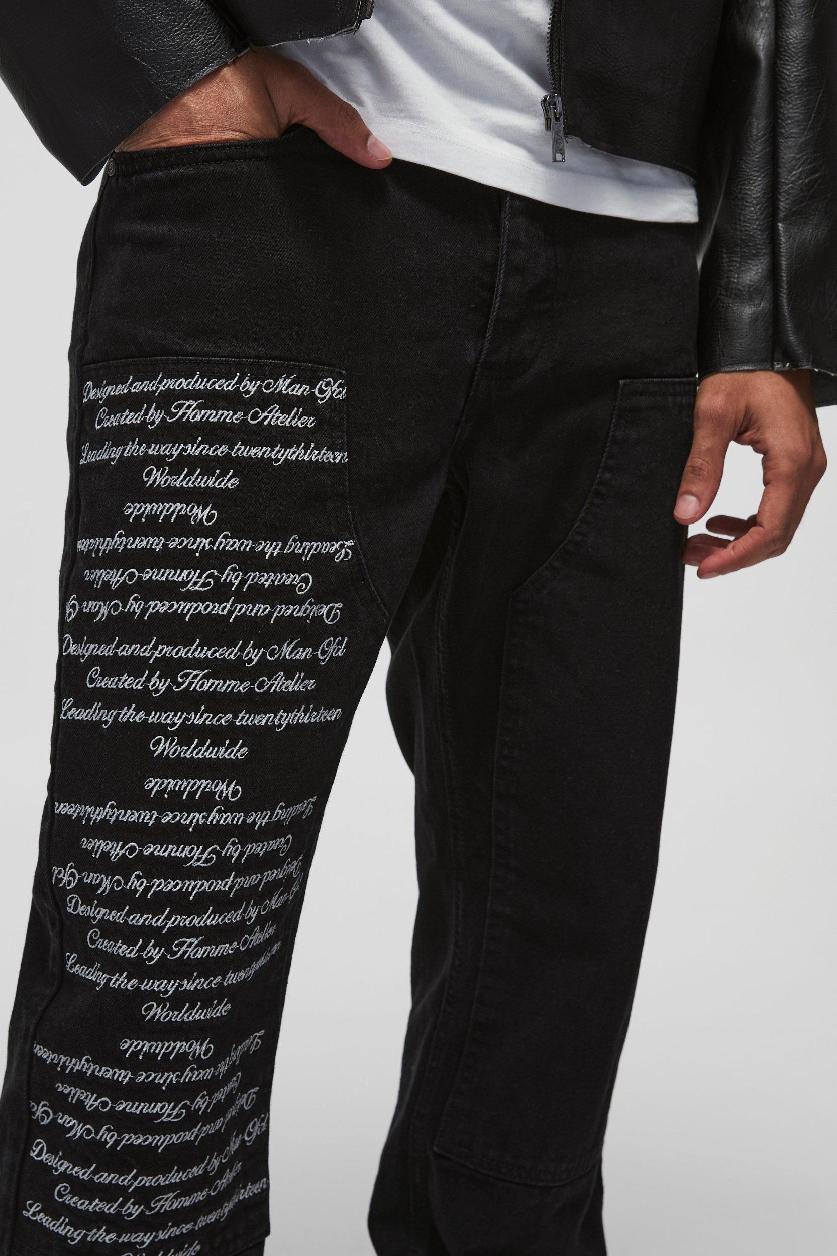 Relaxed Rigid Embroidery Carpenter Denim Jeans | boohooMAN USA Product Image
