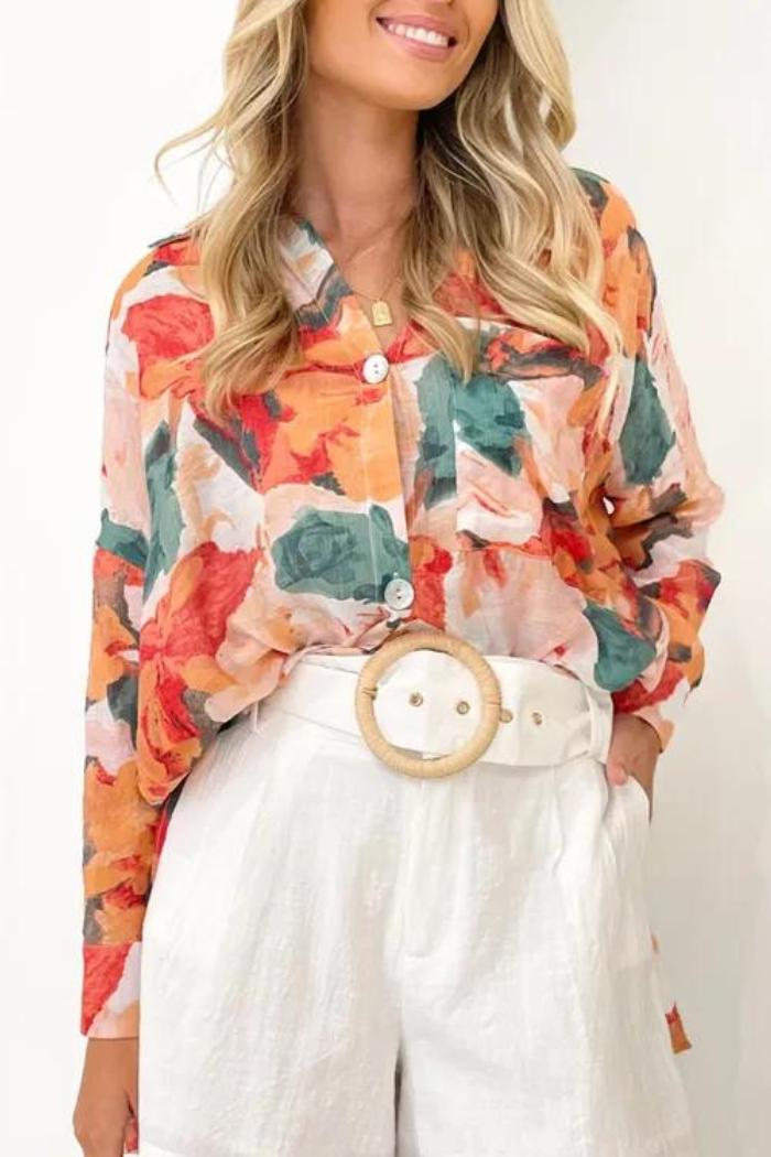 Long button down floral top Product Image