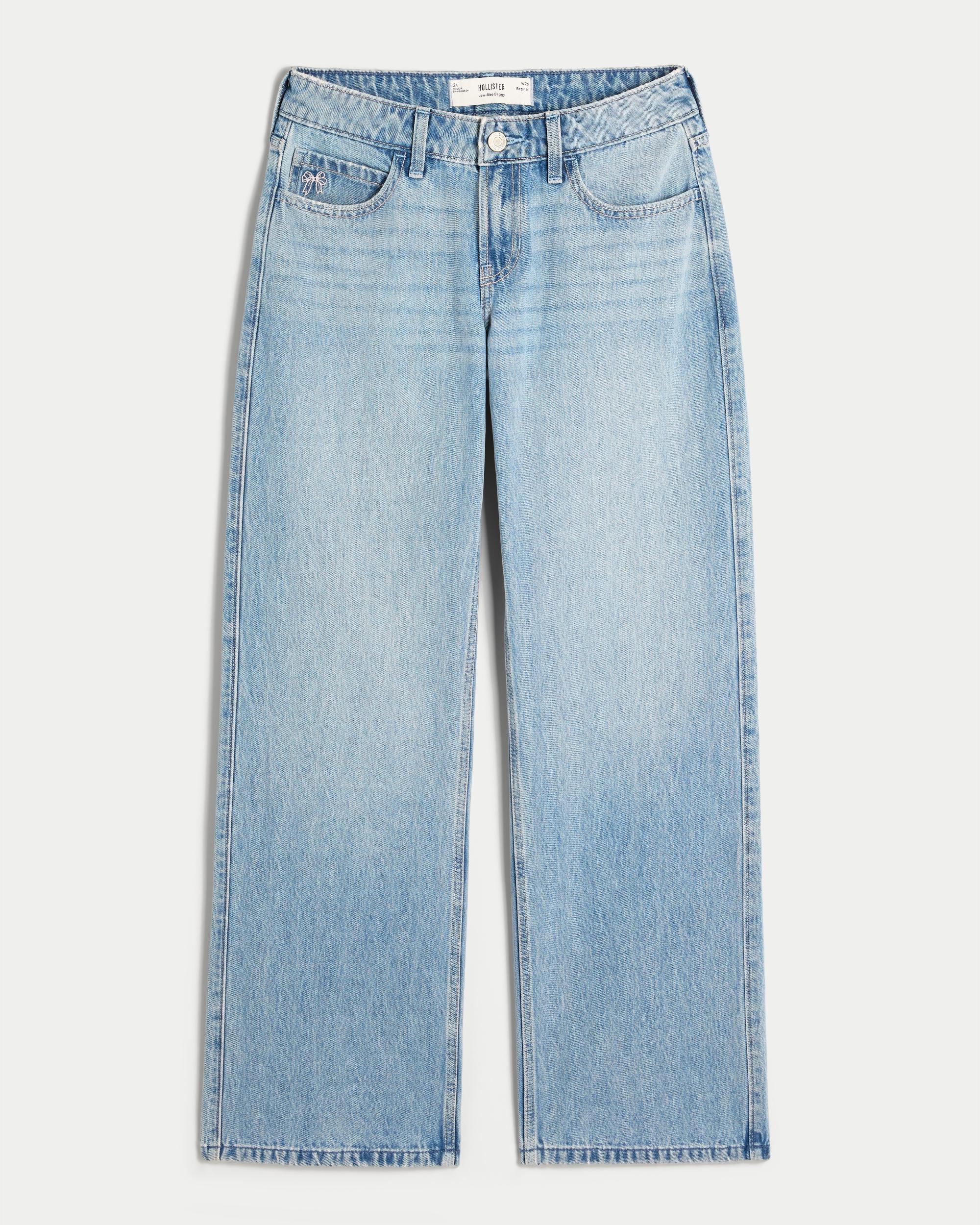 Low-Rise Light Wash Embroidered Bows Light Wash Baggy Jeans Product Image