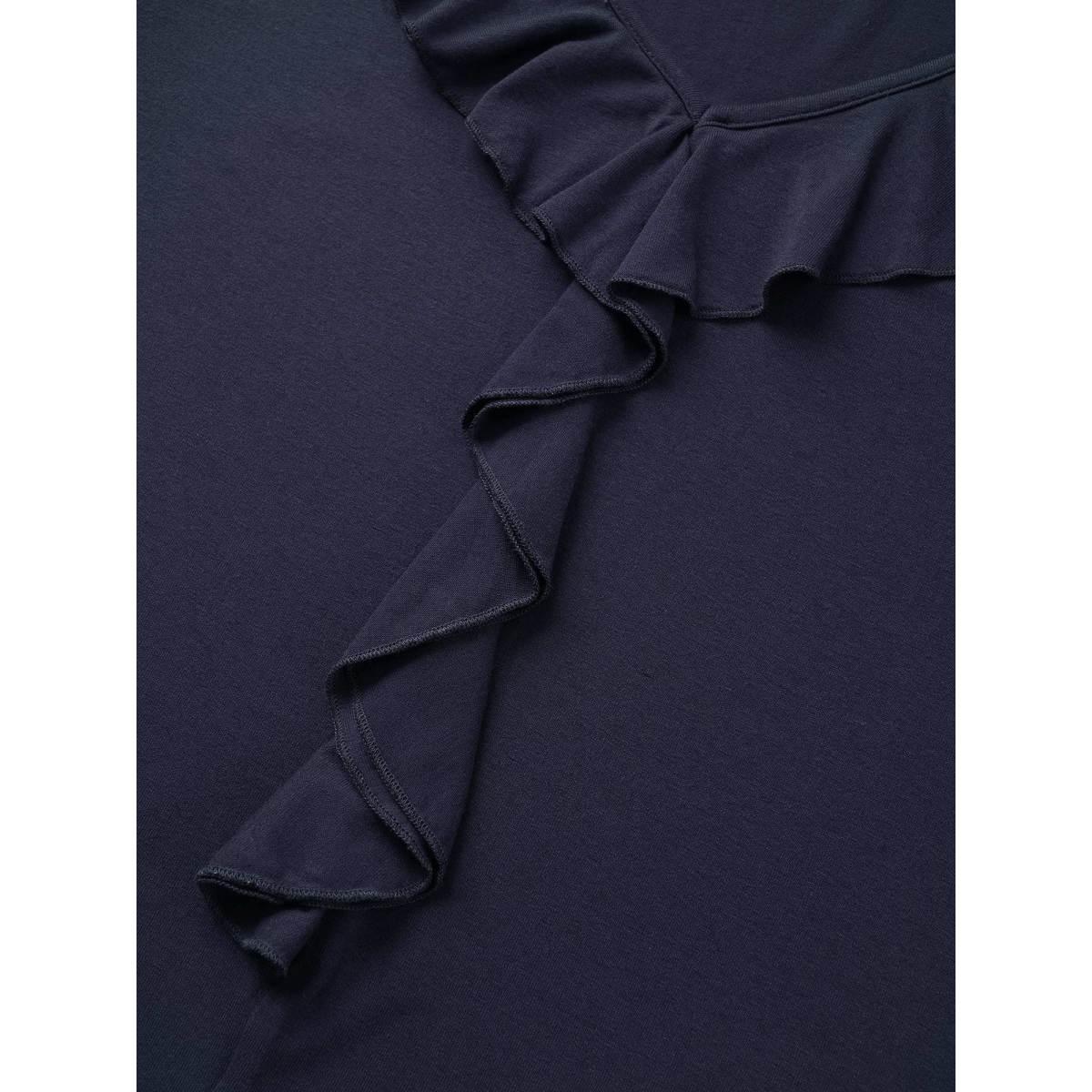 Plus Size Supersoft Essentials Solid Ruffle Trim T-shirt Indigo Women Elegant Non Plain V-neck Everyday T-shirts BloomChic 18-20/2X Product Image