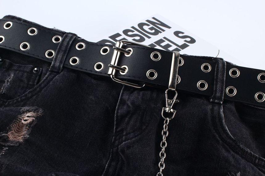 Single/ Double Eyelet Chain Strap Faux Leather Belt Product Image