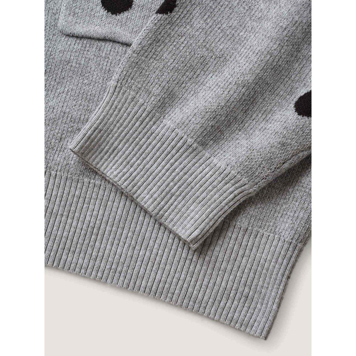 Plus Size Polka Dot Kimono Collar Patch Pocket Cardigan Mediumgray Women Leisure Loose Long Sleeve Casual Cardigans BloomChic 22-24/3X Product Image