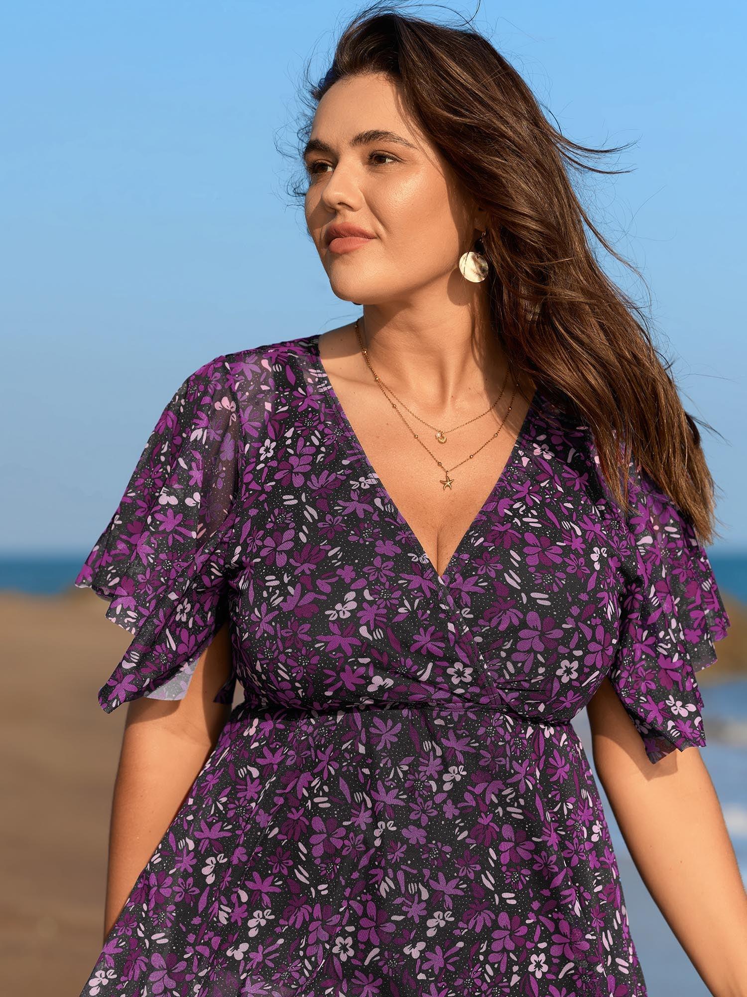 Colorful Sheer Floral Print Swim Dress Female Product Image