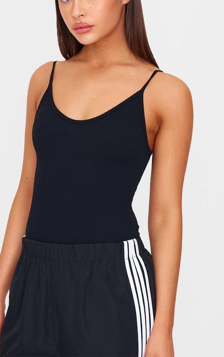 Black Snatched Rib Strappy Bodysuit Product Image