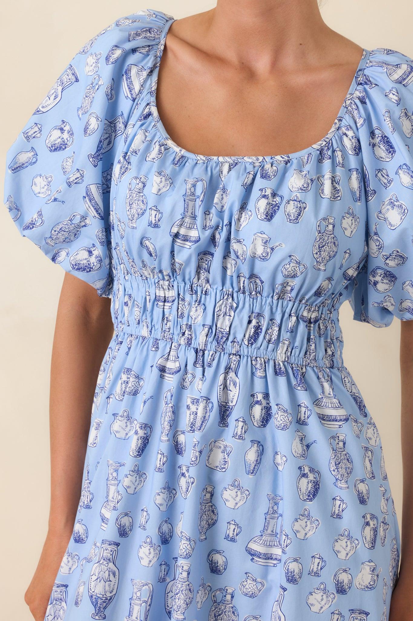 Curated Charm Blue Toile Print Cotton Midi Dress Product Image