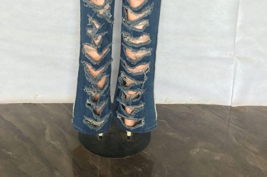 High Waist Washed Ripped Wide Leg Jeans Product Image