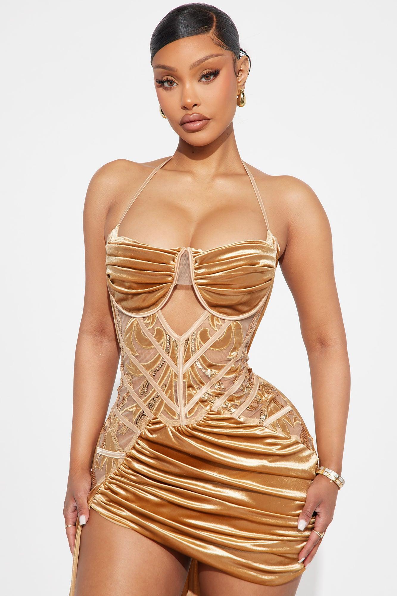 Secret Romance Embellished Mini Dress - Champagne Product Image