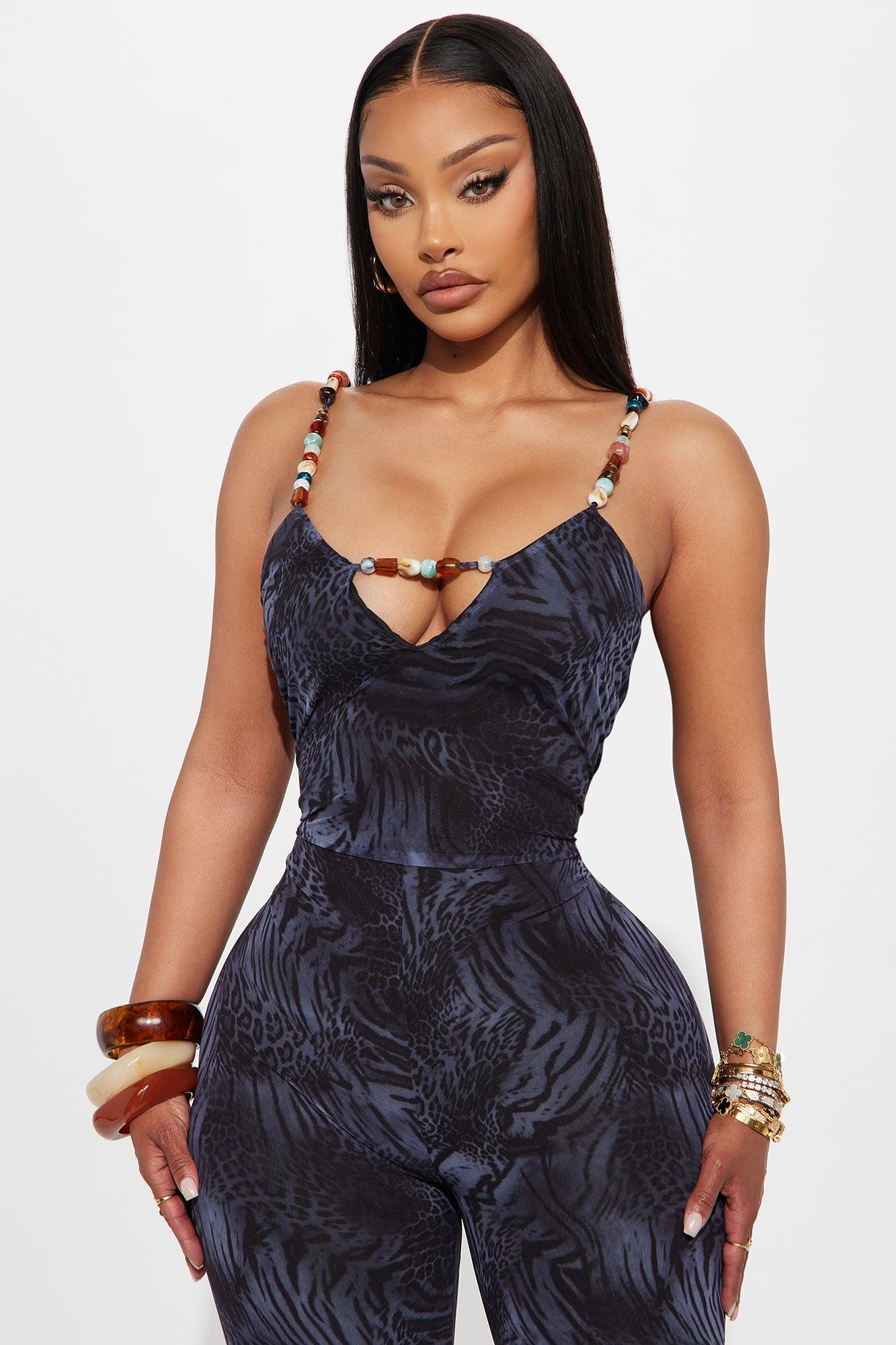 Raising Expectations Animal Print Mesh Jumpsuit - Navy/combo Female Product Image
