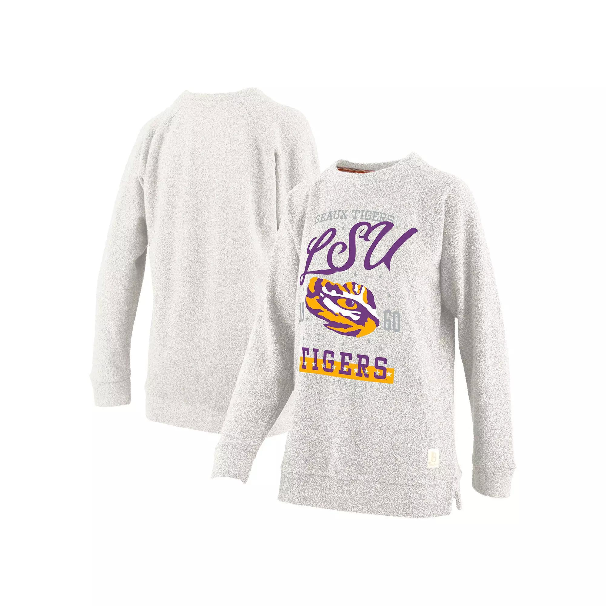 Women's Pressbox Oatmeal LSU Tigers Plus Size Comfy Cairo Terry Pullover Sweatshirt, Size: 2XL, Team Product Image