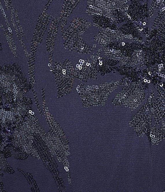 R & M Richards Petite Size Embroidered Sequin Power Mesh Floral Print Dress Product Image