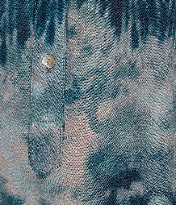 Westbound Woven Tie-Dye Elbow Smock Sleeve Henley Blouse Product Image