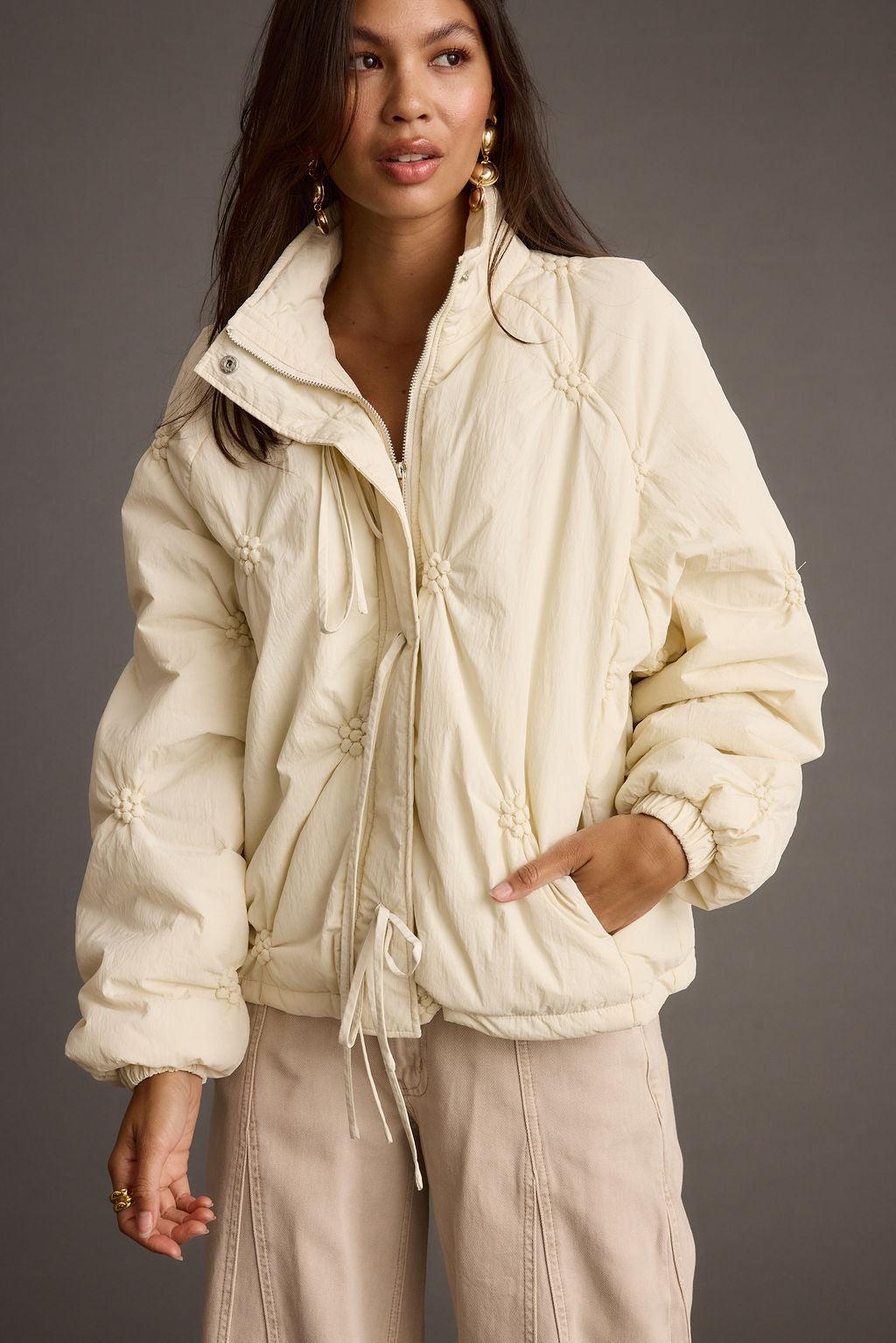 Rosey Cream Zip Front Puffer Coat Product Image