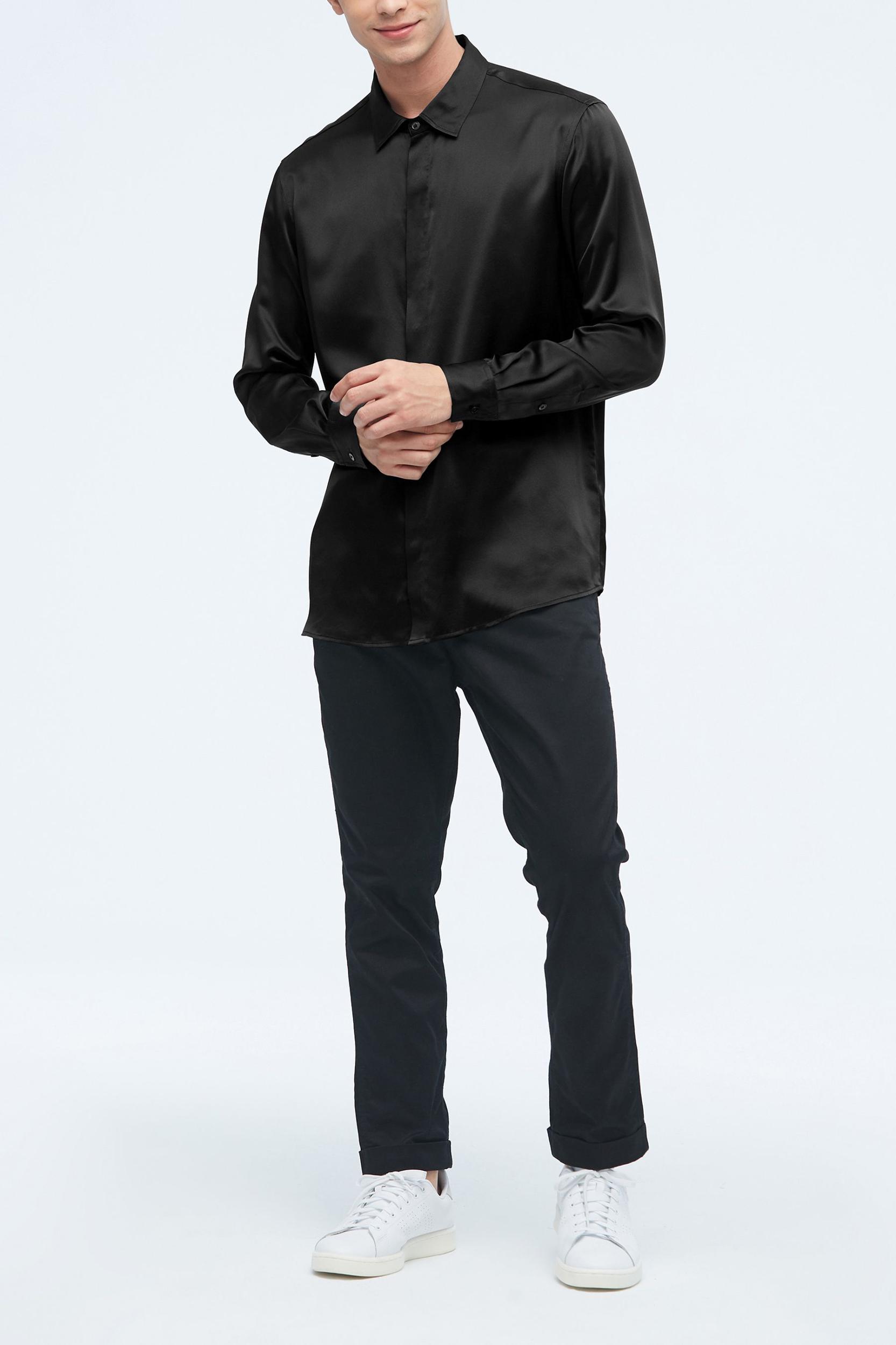 Classic Long Sleeve Silk Shirt For Men Product Image