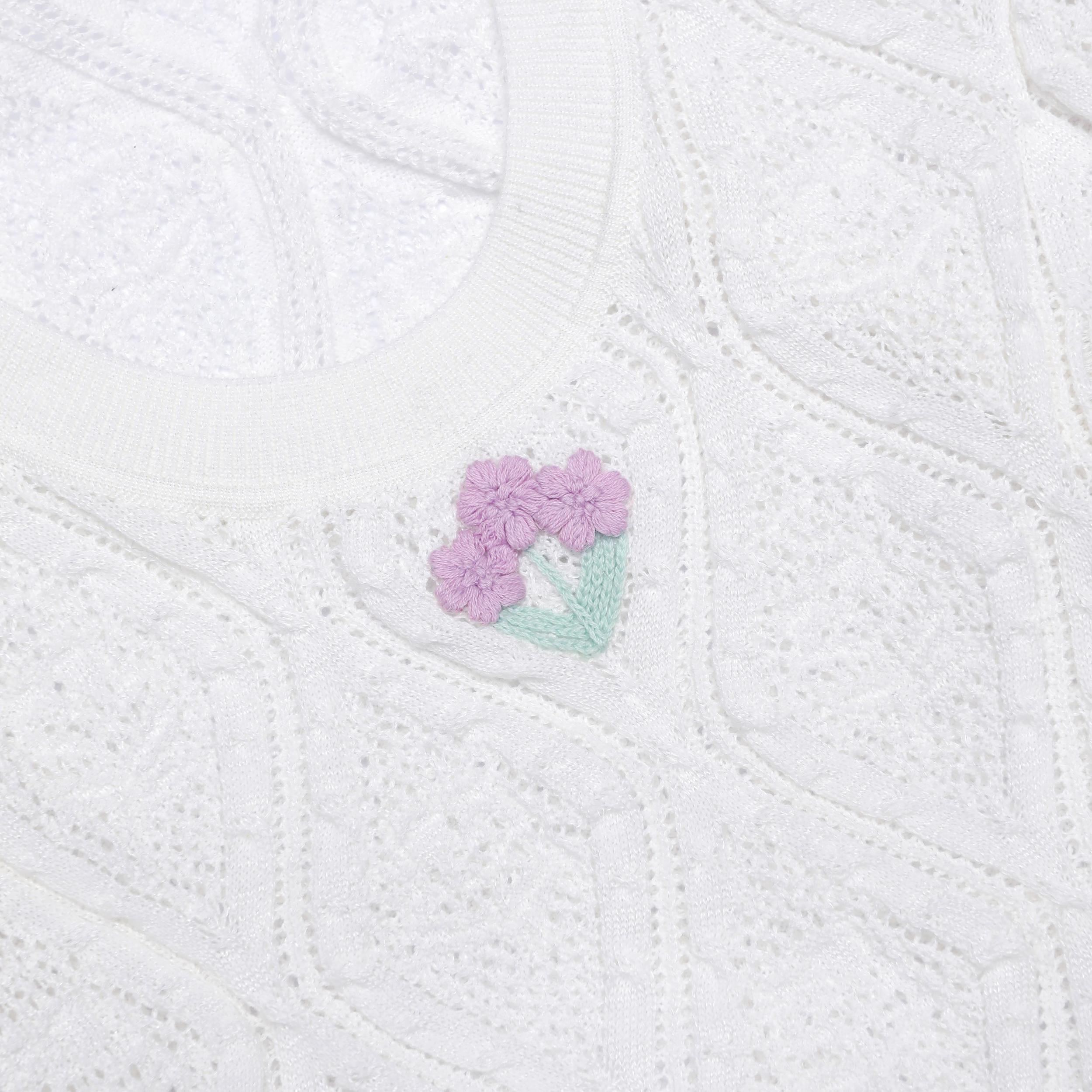 White Pointelle Knit Flared Mini Dress Product Image